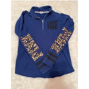 Victoria Secret PINK Crewneck Zip Neck Sweatshirt with Cheetah Print Detail